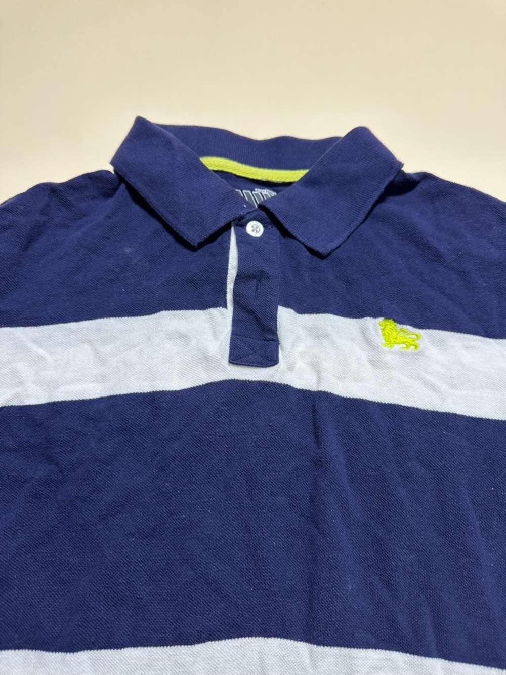 Old Navy Navy and White Striped Polo with Lime Logo - Kids